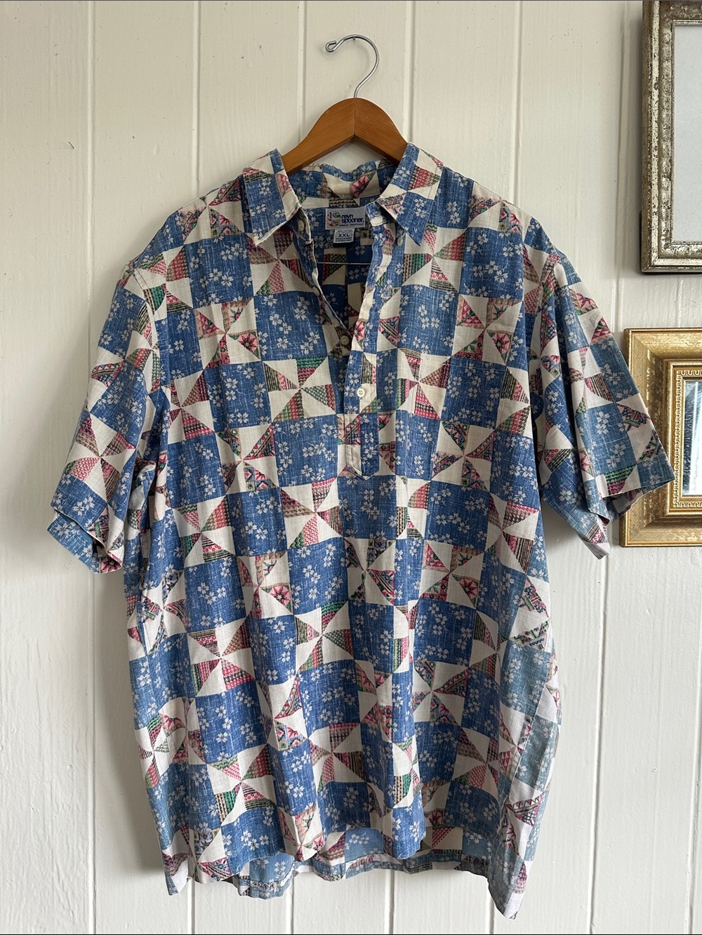 Vintage Reyn Spooner Tiled Patchwork-Print Short Sleeve Aloha Shirt XXL